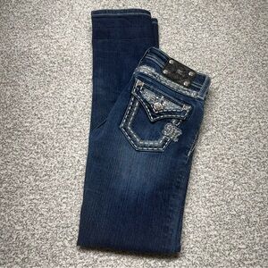 Girls Youth Miss Me Blue Dark Wash Embellished Pockets Skinny Jeans Size 14x30